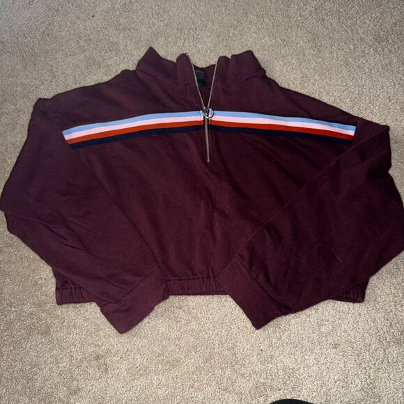 Wild Fable Burgundy Colorblock Quarter Zip Cropped Pullover | Size XXL - Picture 1 of 3